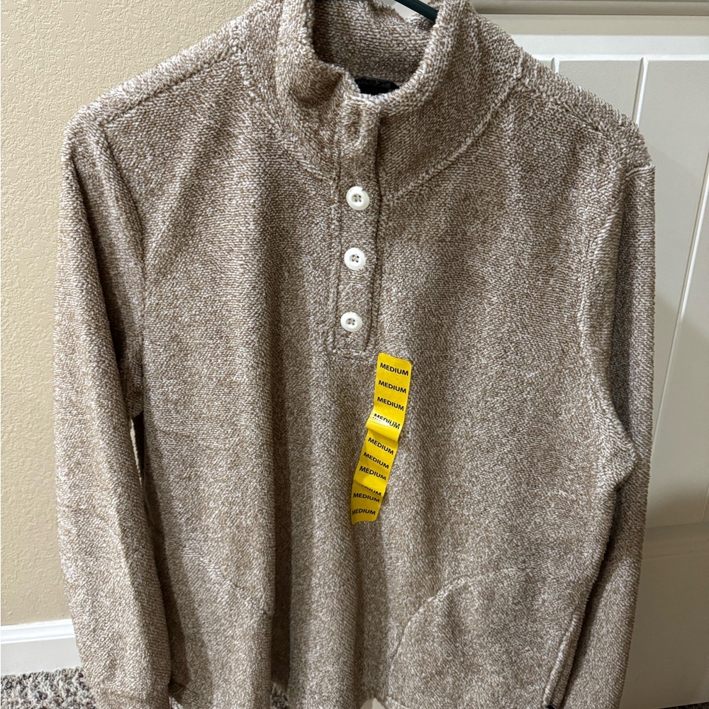 Eddie Bauer Brown Button-Collar Sweatshirt